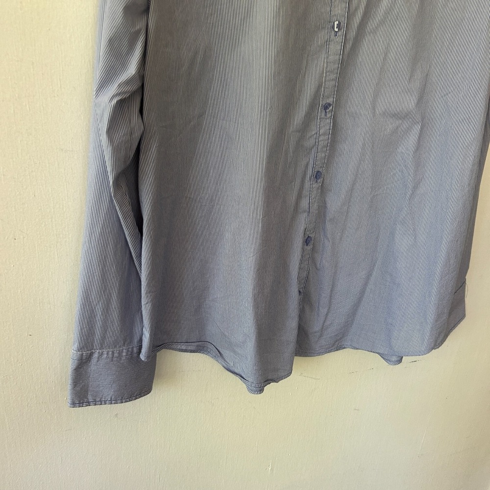 Worthington Collared Blouse Womens XL Blue Striped Button Front Corpcore Classic - Picture 3 of 6